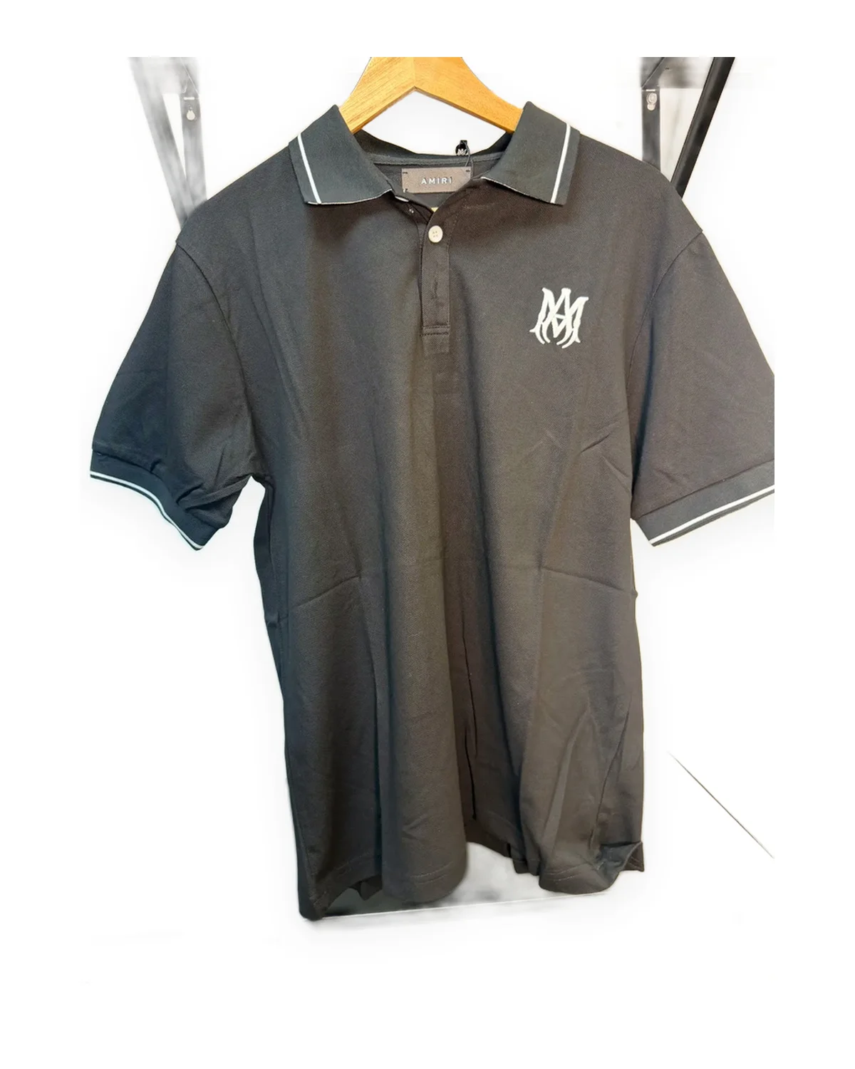 Black Pique Polo with White Tipped Collar