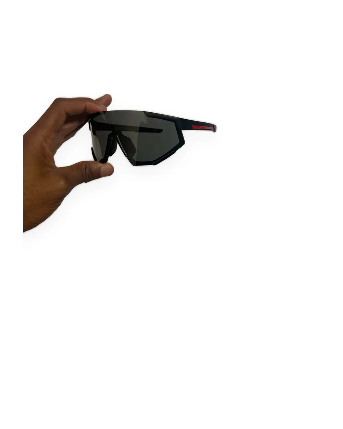 Matte Black Shield Sunglasses with Red Temple Detail