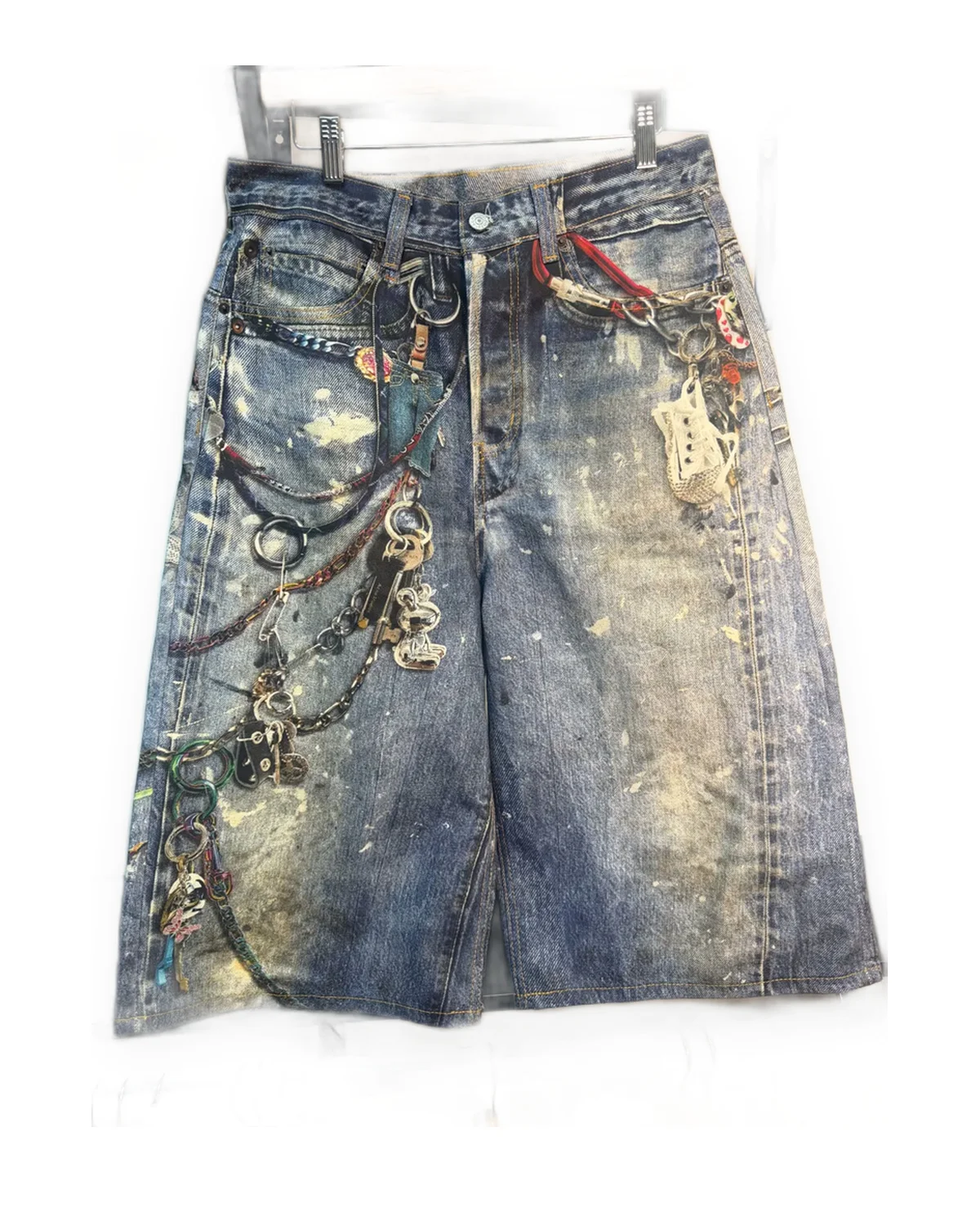 Blue Paint-Splatter Print Wide-Leg Shorts