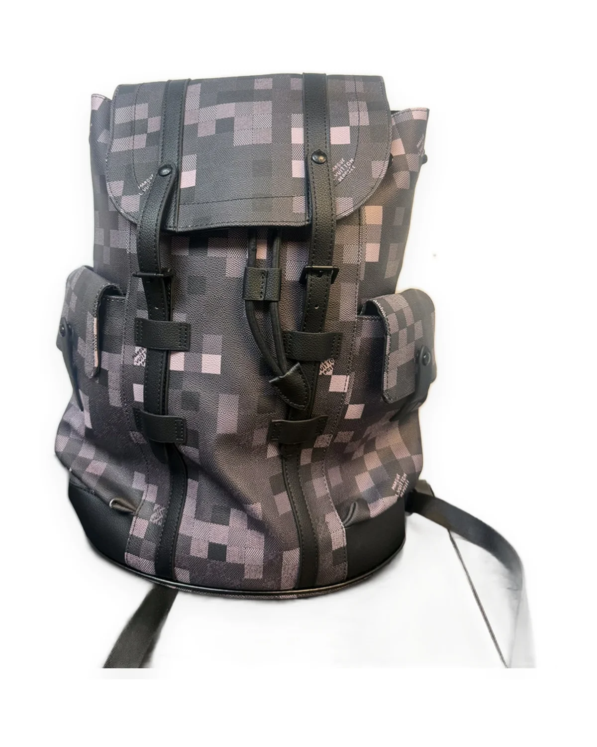Grey Pixel-Check Backpack with Black Trim