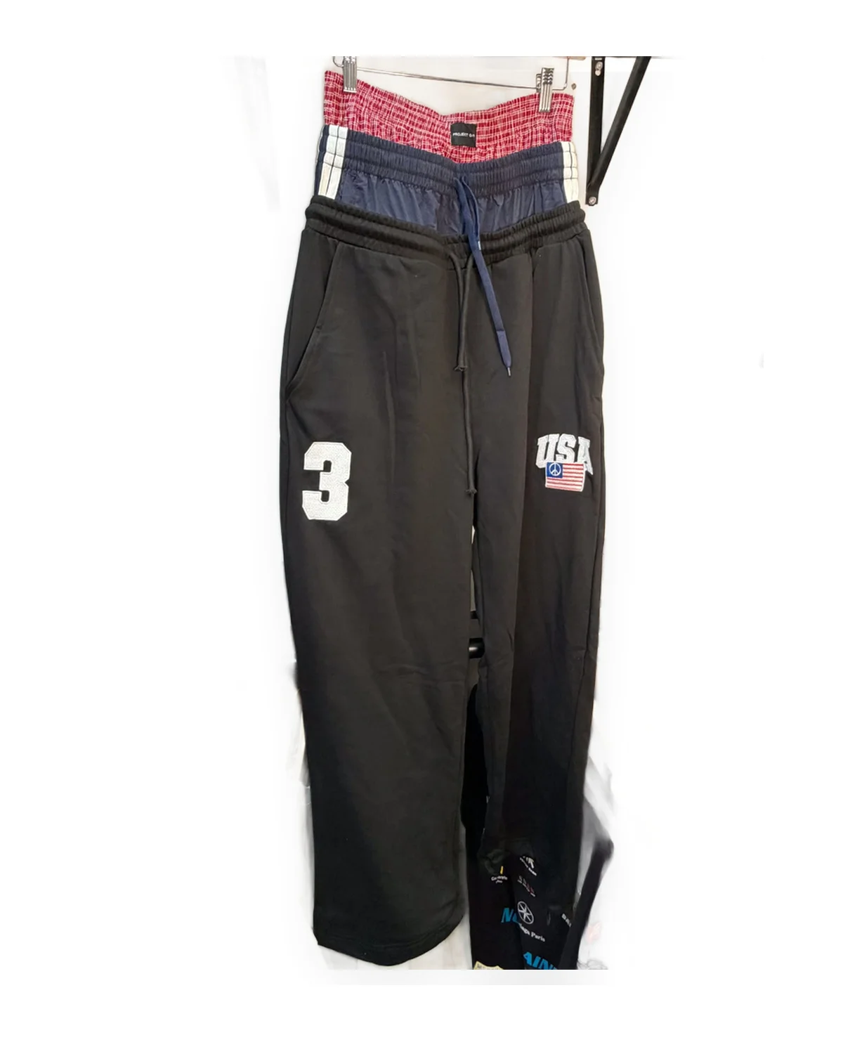Black Sweatpants with Layered Waistband & Number 3 Graphic