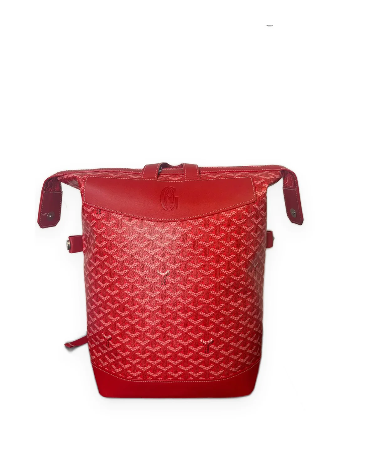 Red Chevron-Print Backpack with Leather Flap