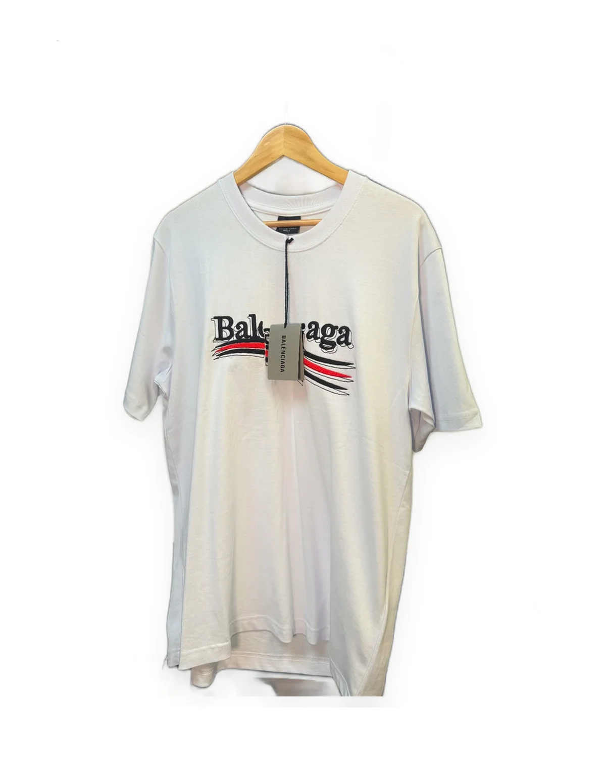 White Tee with Serif Wordmark and Triple Brushstroke