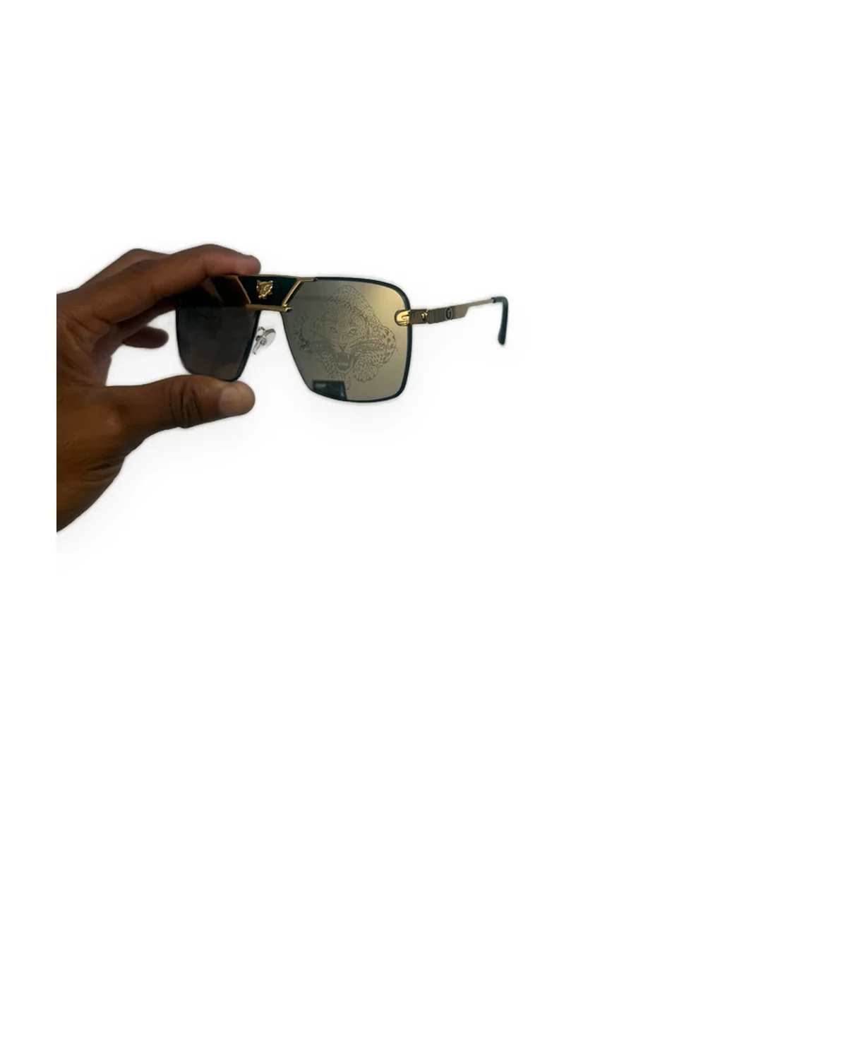 Gold Shield Sunglasses with Leopard Detail