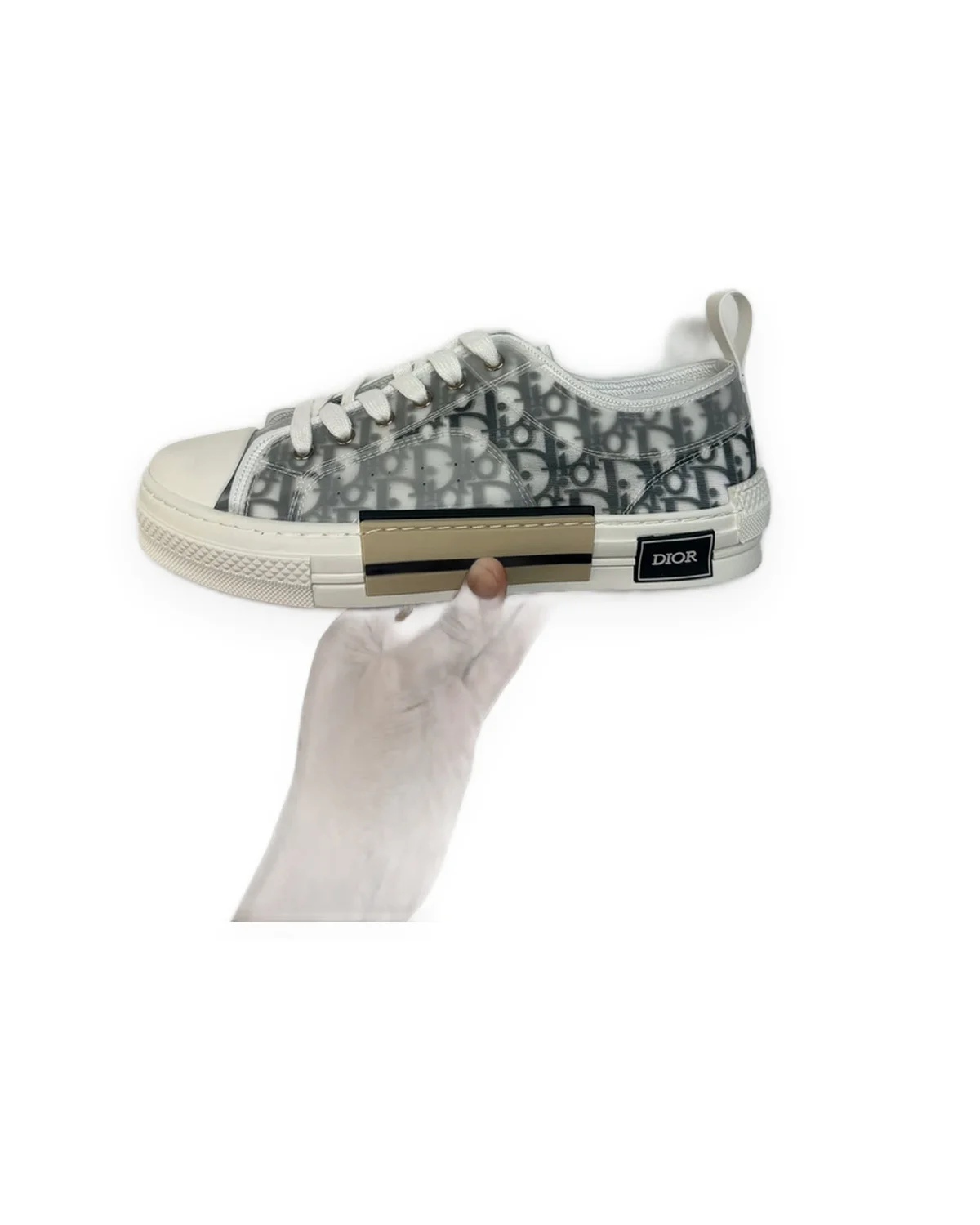 Low-Top Sneaker — White Monogram/Tan