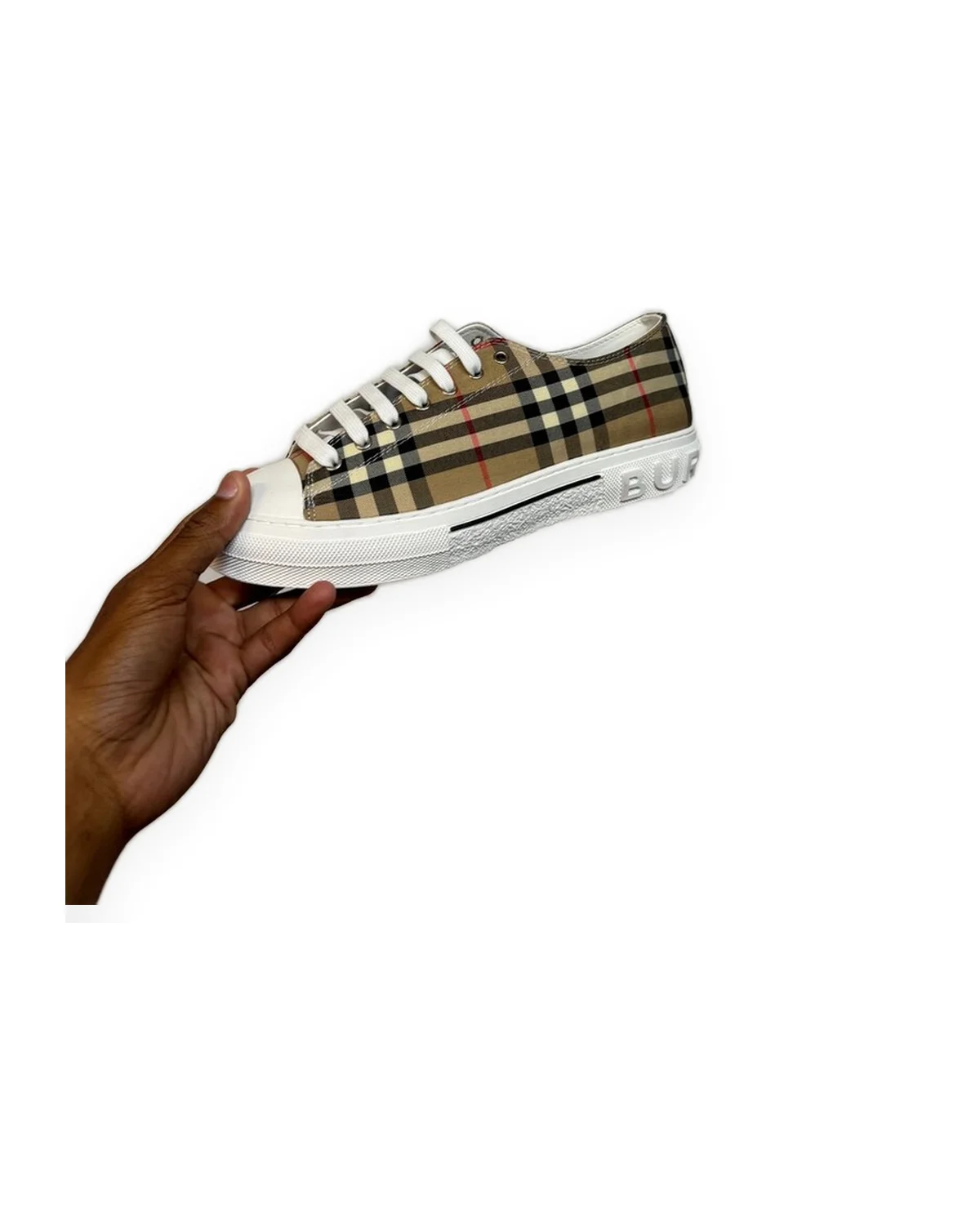 Low-Top Canvas Sneaker — Beige Check