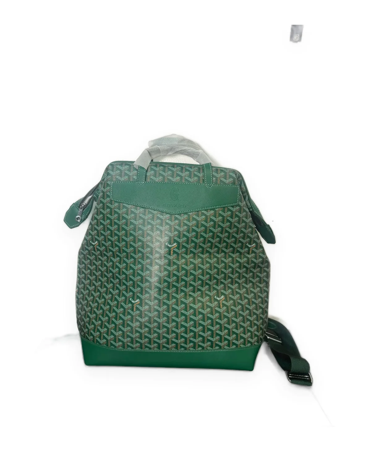 Green Chevron-Print Backpack with Leather Trim