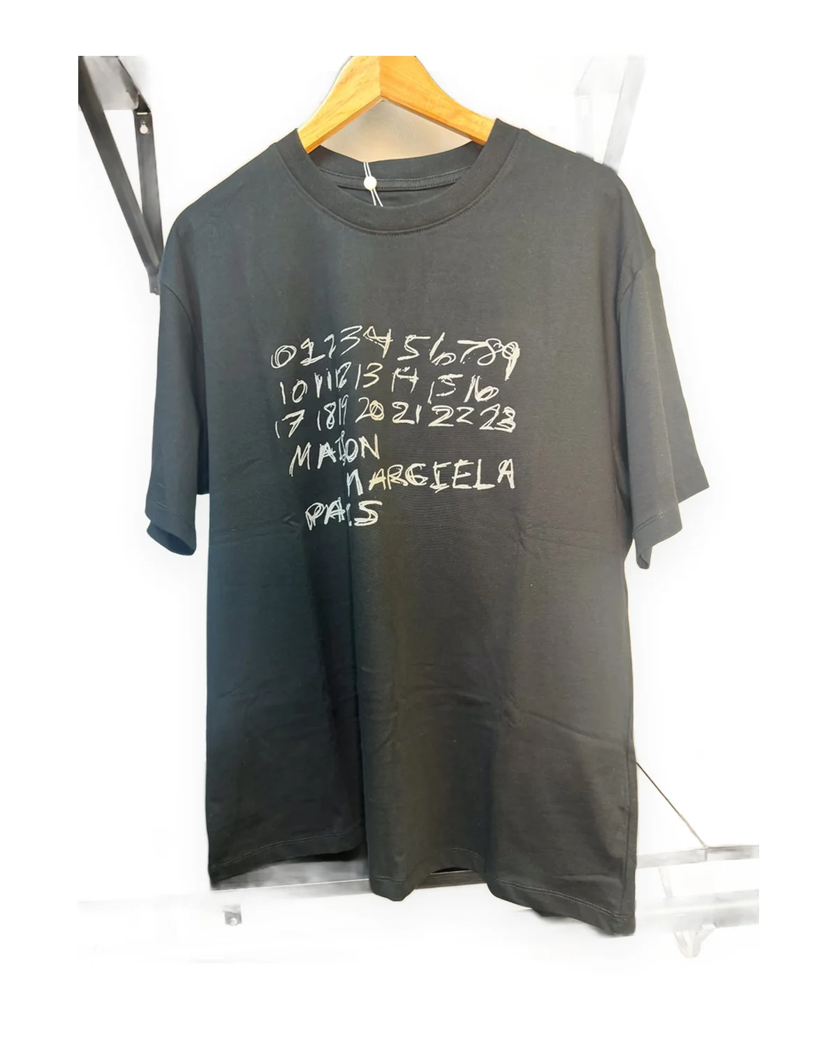 Black Crewneck Tee with White Number Grid Graphic