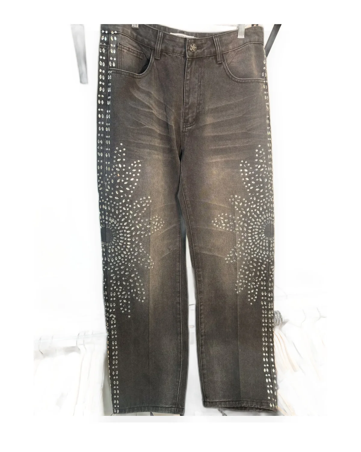 Charcoal Rhinestone Straight-Leg Jeans