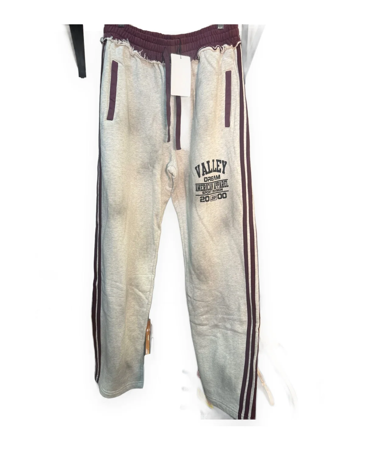 Gray Straight-Leg Sweatpants with Burgundy Trim & Collegiate Print