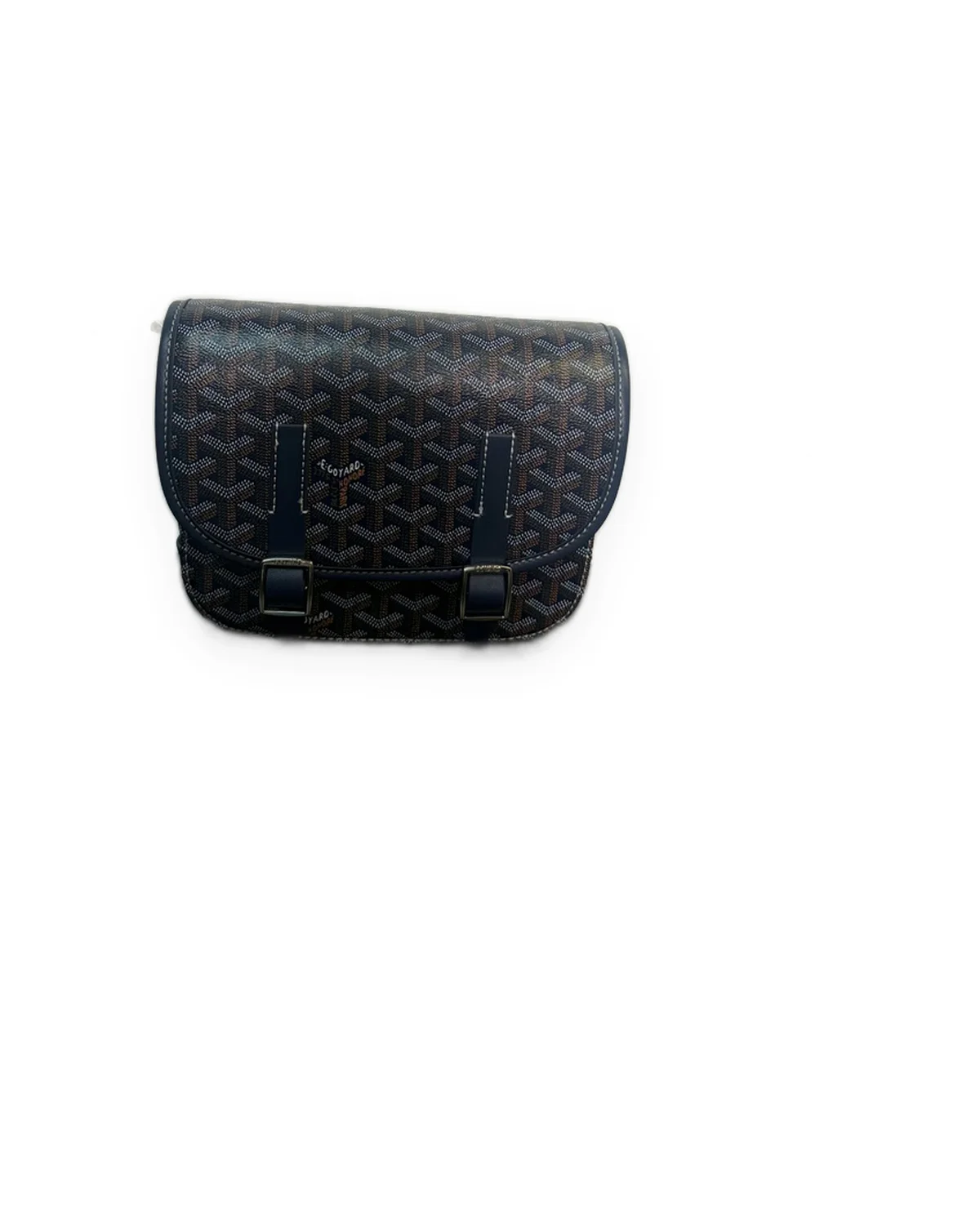 Navy Chevron-Print Crossbody Bag with Buckle Straps