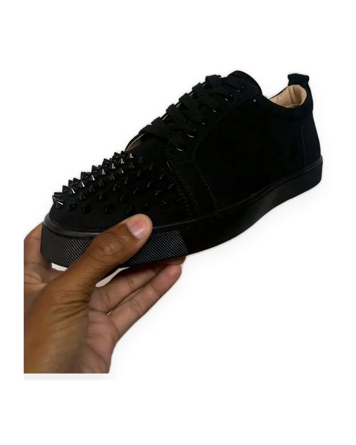 Low-Top Suede Sneaker — Black Spiked Toe