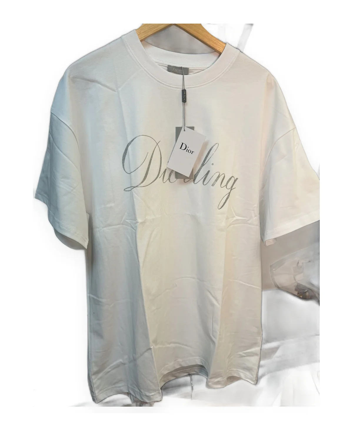 White Tee with Silver Script Darling Print