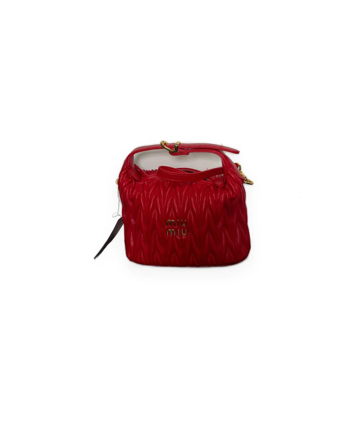 Red Quilted Top-Handle Bag with Gold Hardware