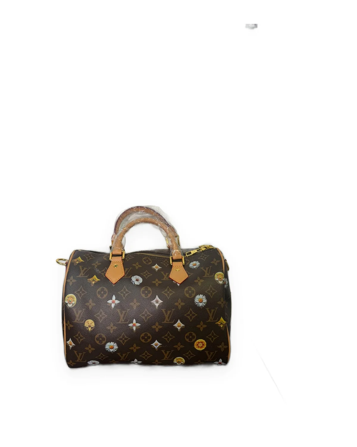 Brown Monogram Barrel Bag with Sunflower Print