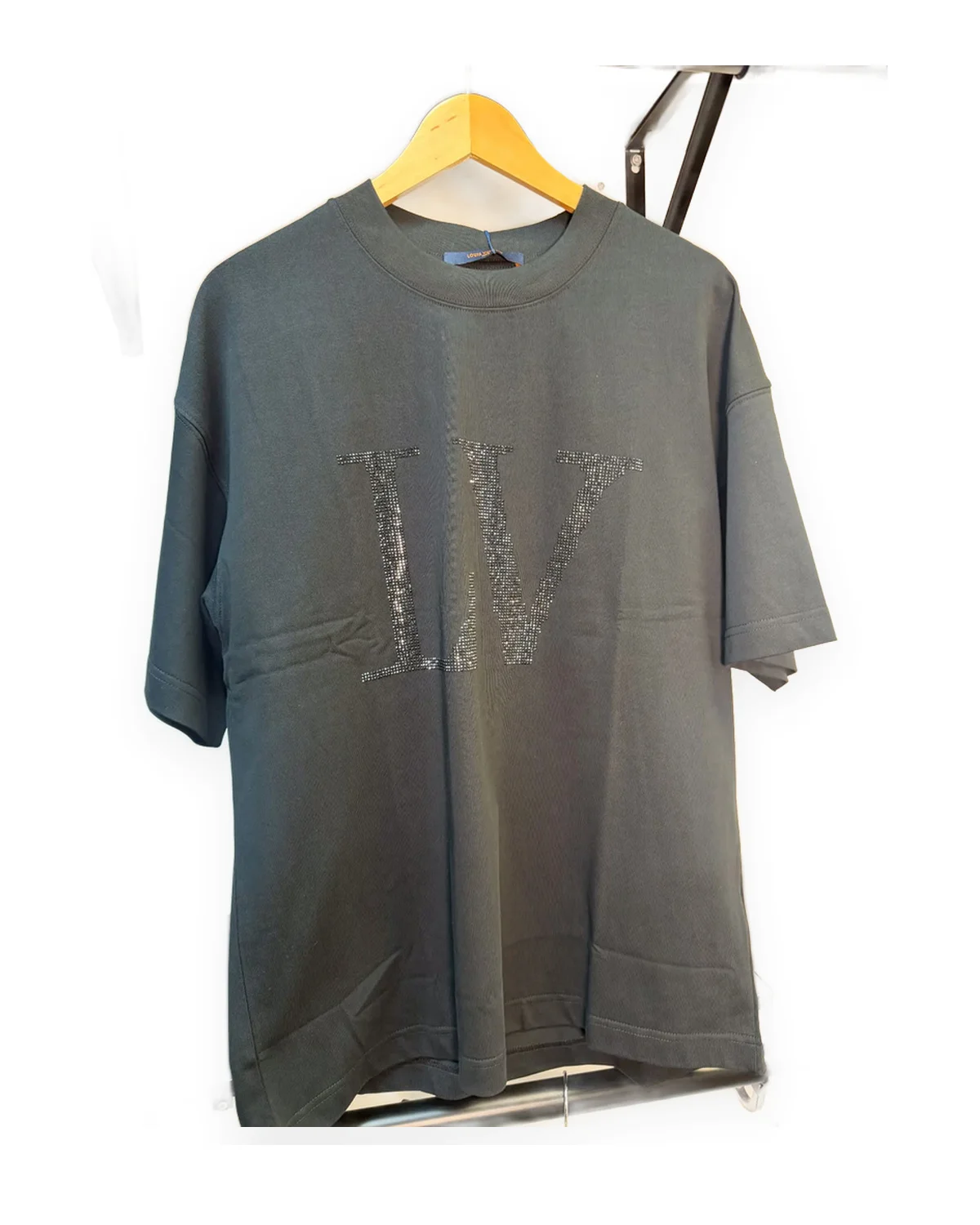 Black Boxy Tee with Studded Monogram