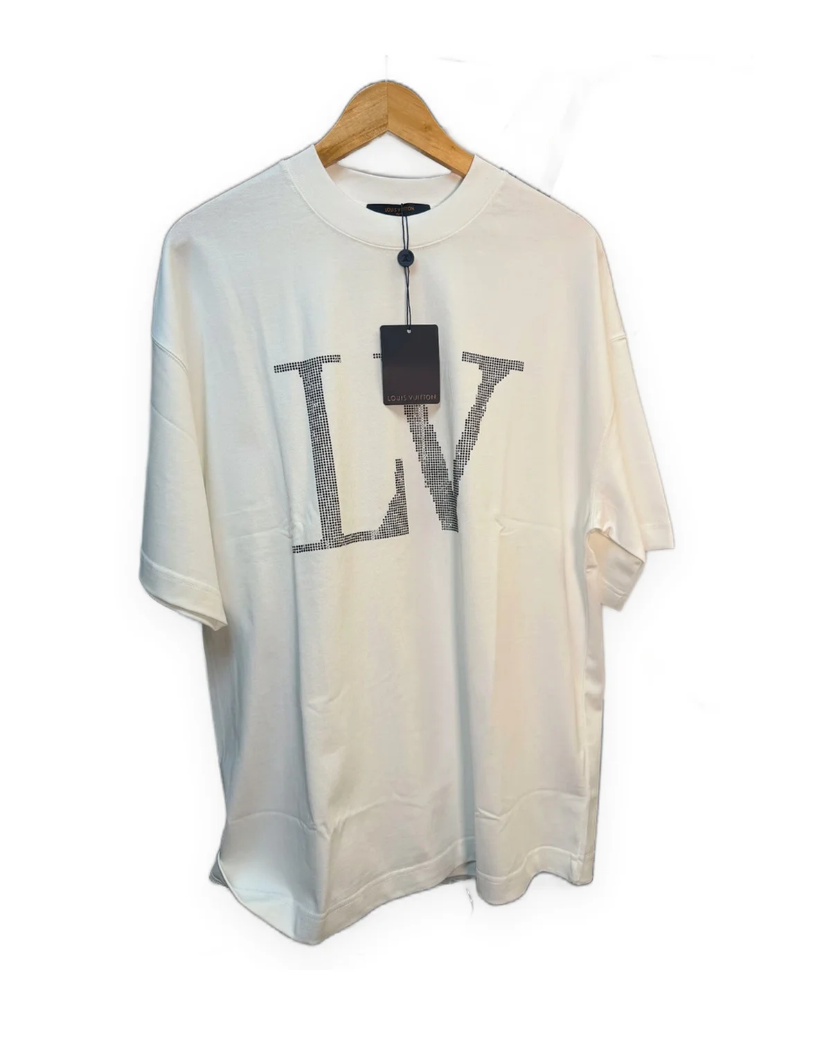 Cream Oversized Tee with Studded Monogram Chest