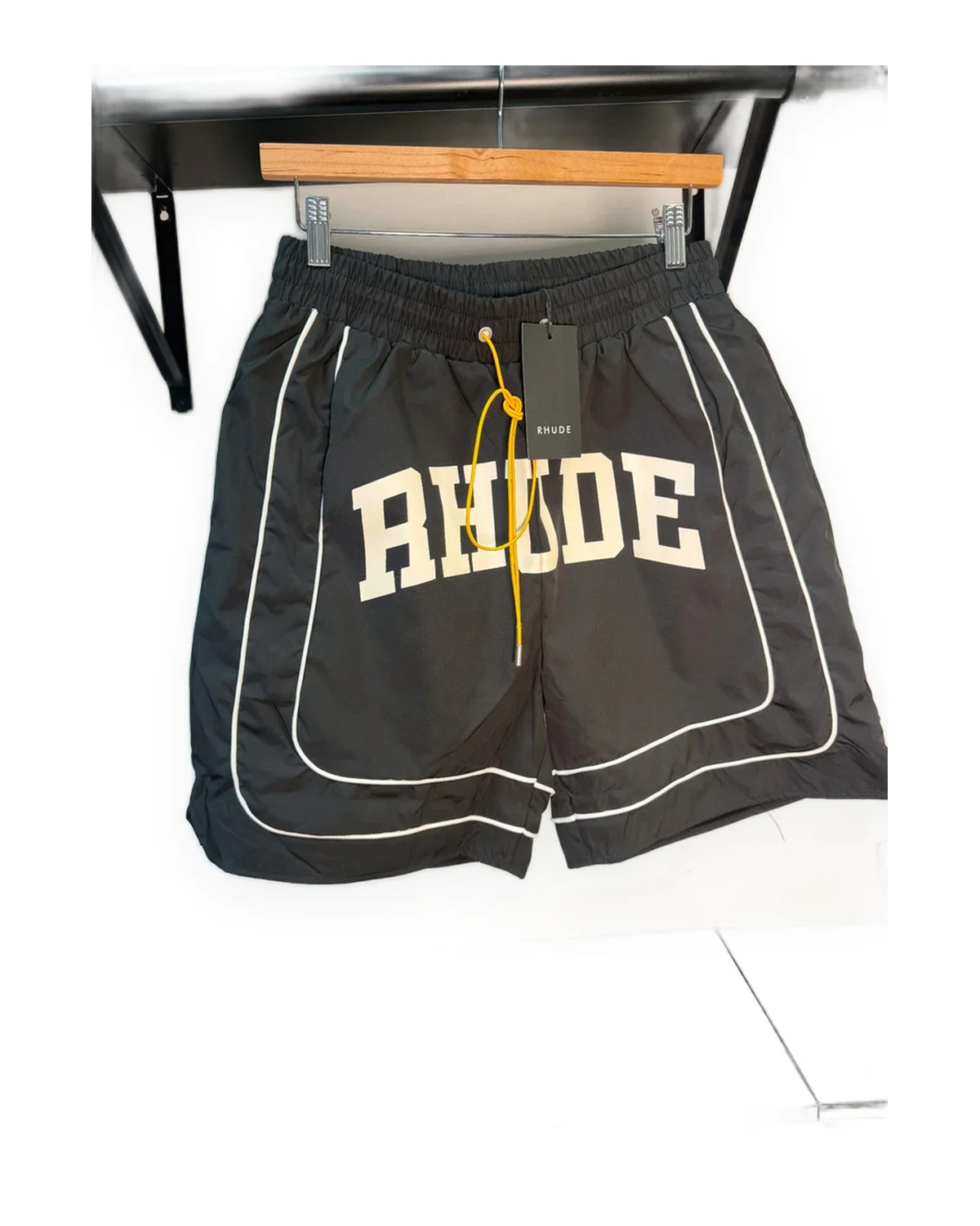 Black Piped Track Shorts with Arch Logo