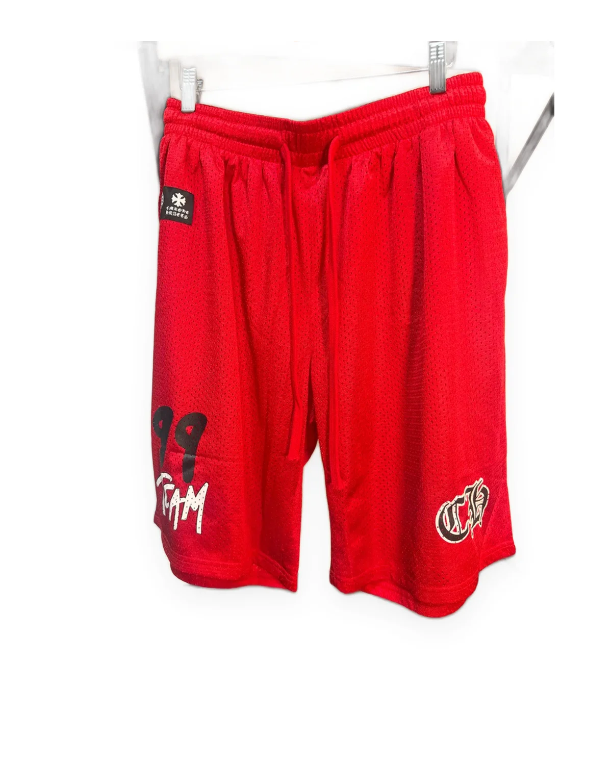 Red Mesh Basketball Shorts with 99 Team Graphic