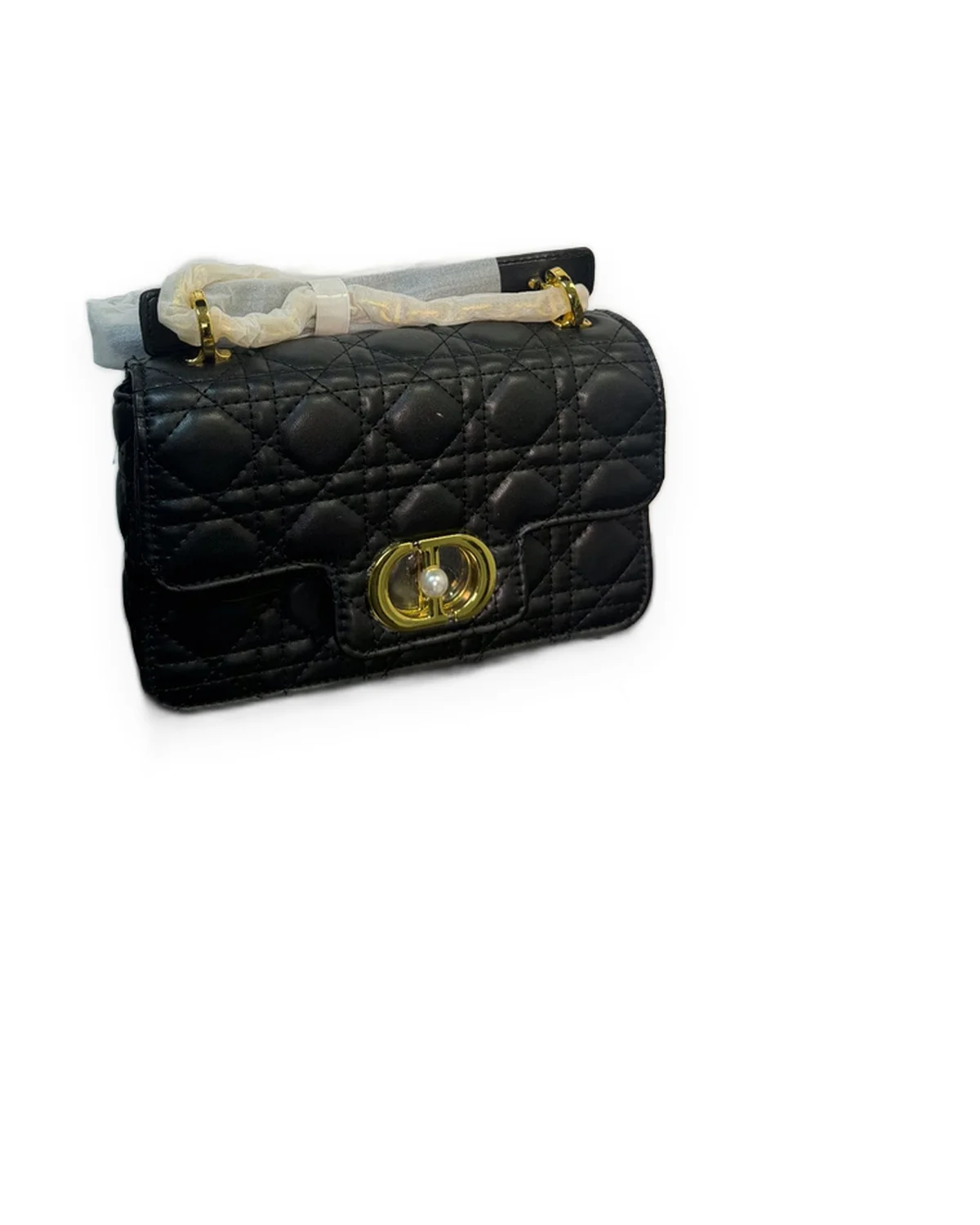 Black Quilted Flap Bag with Gold Clasp