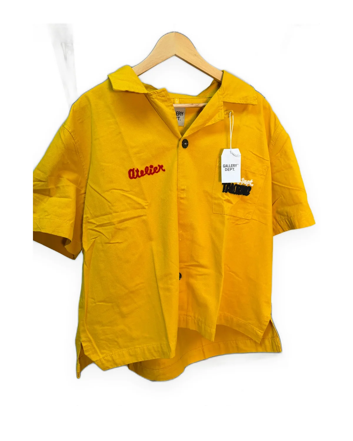Yellow Camp Collar Shirt with Chest Embroidery
