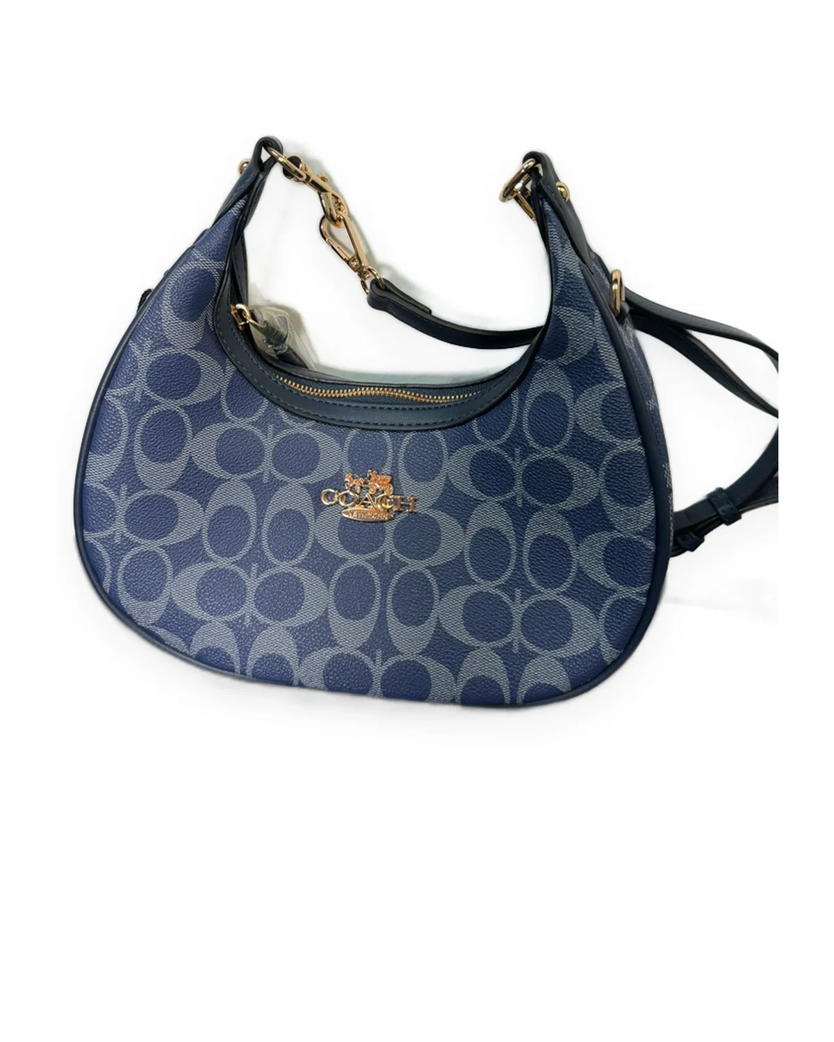 Navy Monogram Crescent Shoulder Bag