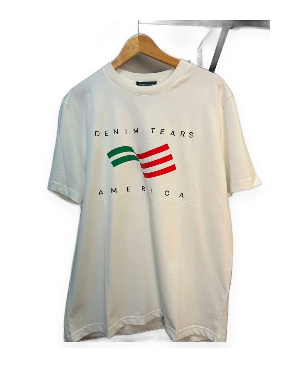 Cream Crewneck Tee with Wavy Flag Graphic