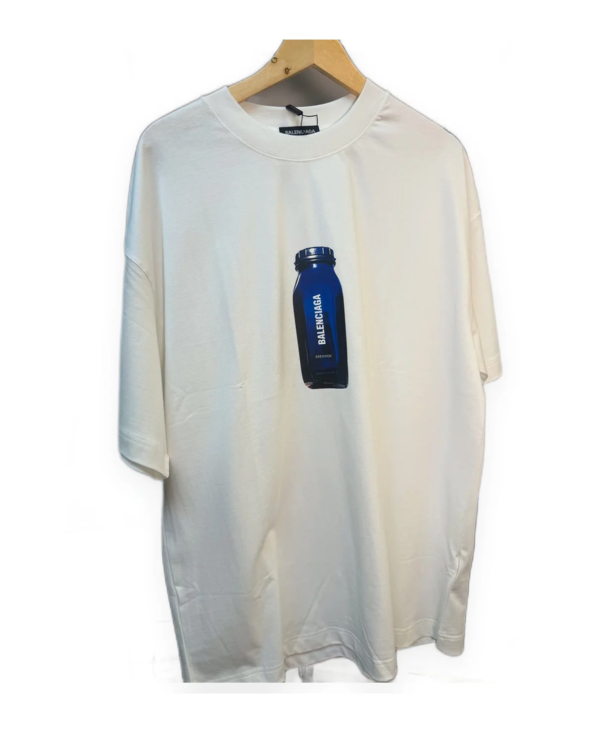 Off-White Boxy Tee with Blue Bottle Graphic