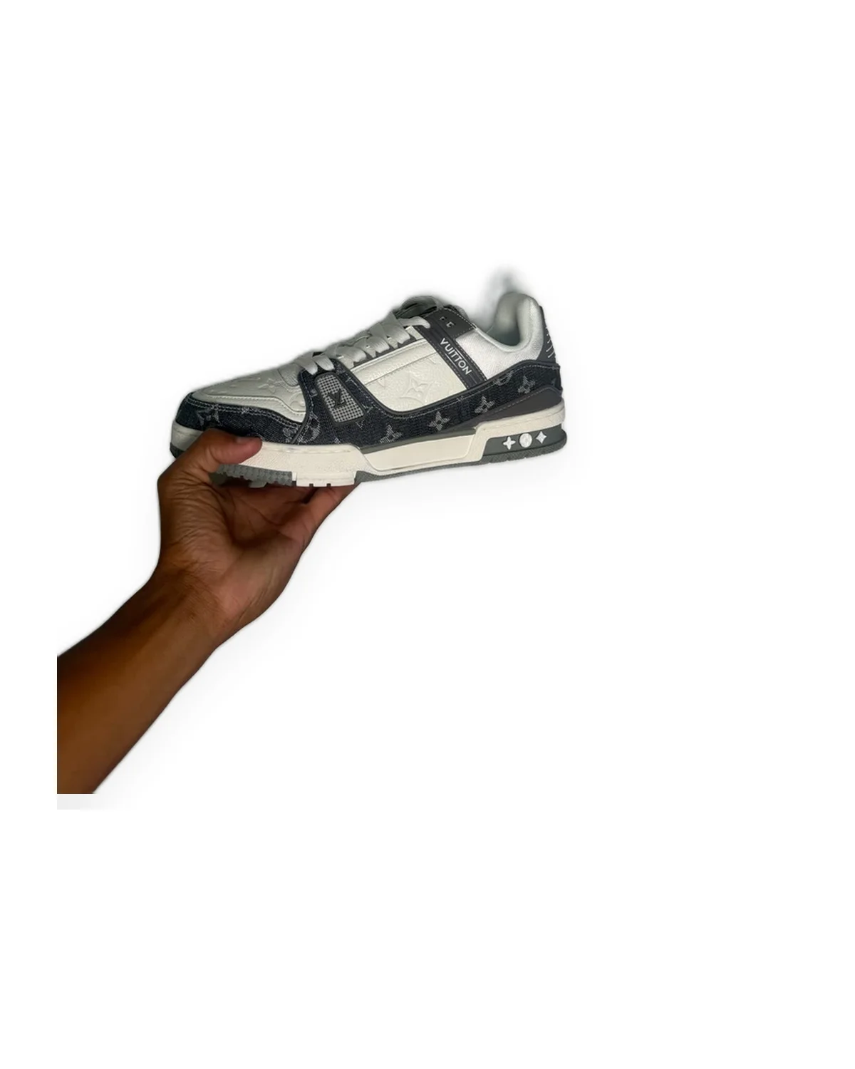 Low-Top Monogram Sneaker — White/Charcoal