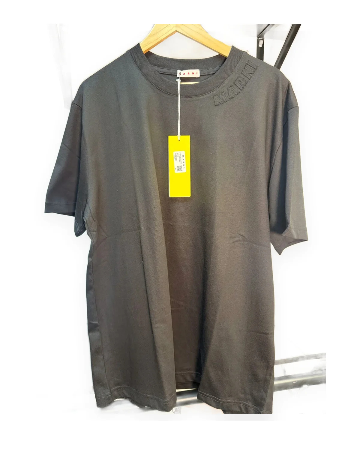 Black Crewneck Tee with Tone-on-Tone Shoulder Lettering
