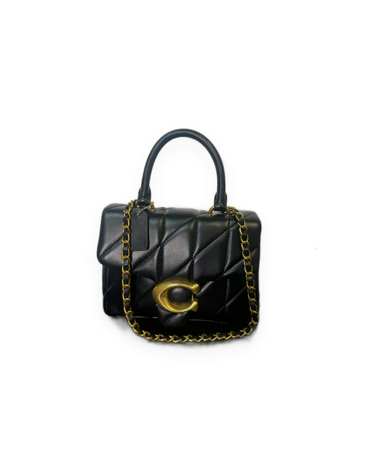 Black Quilted Shoulder Bag with Gold Chain Strap