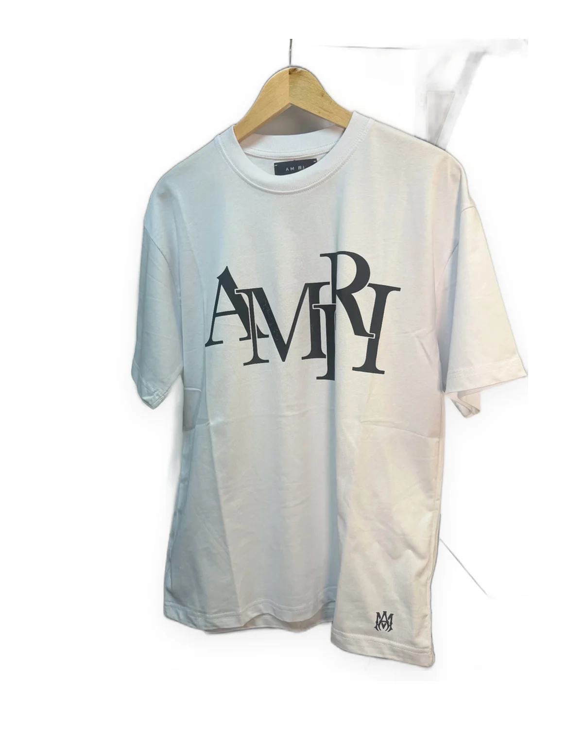 White Tee with Black Overlapping Serif Wordmark