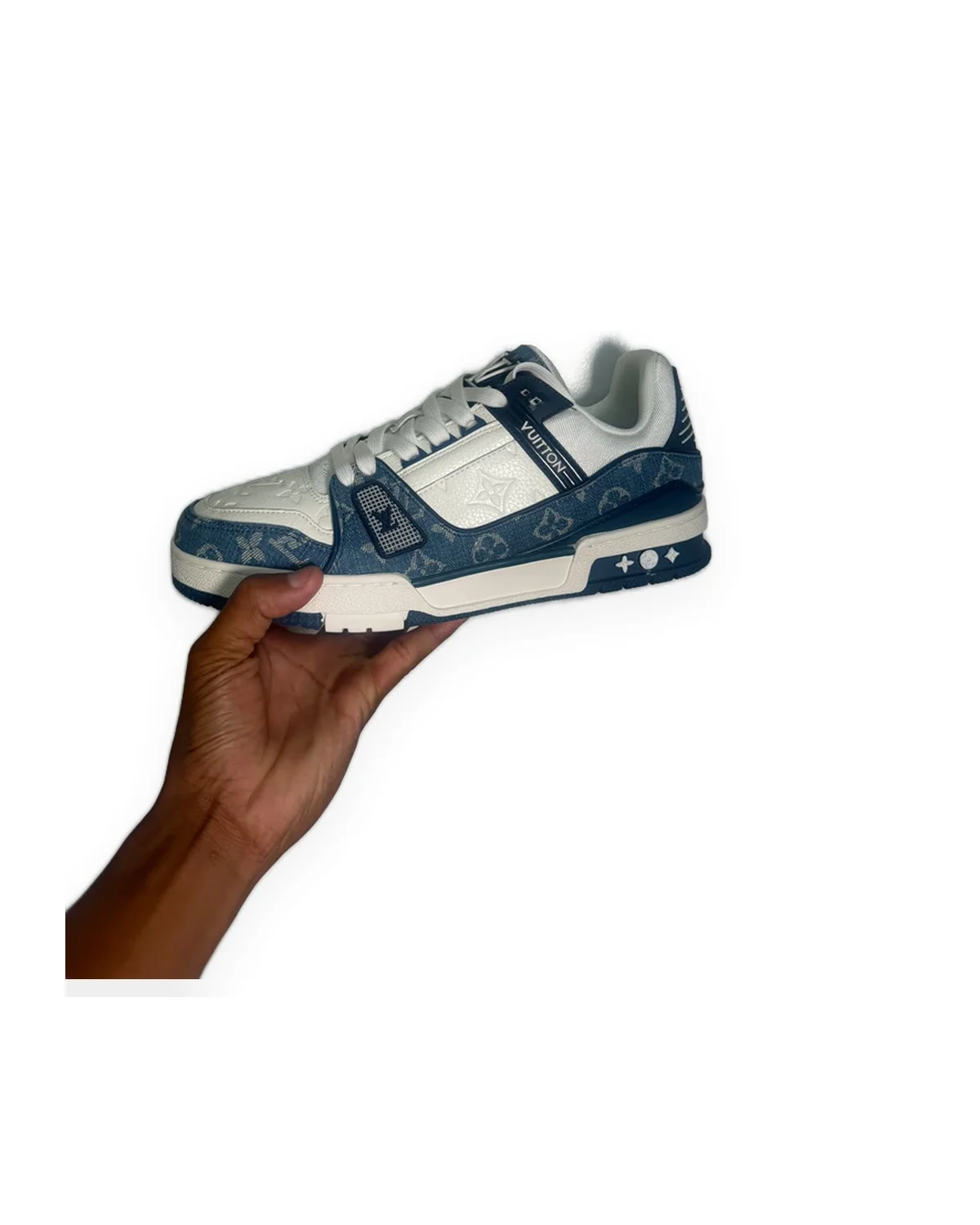 Low-Top Sneaker — White/Navy Denim Monogram