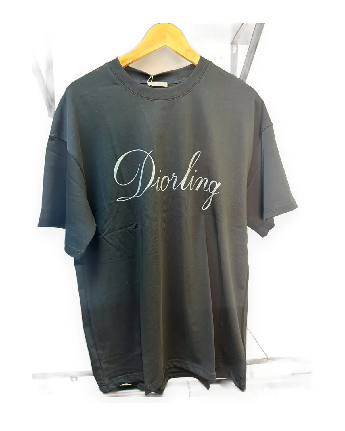 Black Boxy Tee with Silver Script Wordmark