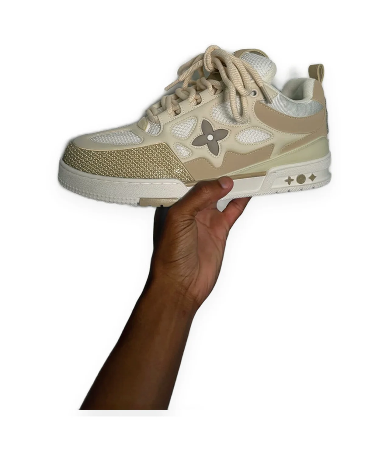 Low-Top Skate Sneaker — White/Tan
